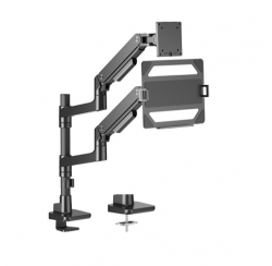 Brateck LDT81-C024P-ML-B NOTEWORTHY POLE-MOUNTED HEAVY-DUTY GAS SPRING DUAL MONITOR ARM WITH LAPTOP HOLDER Fit Most 17"-49" Monitor Fine Texture Black LDT81-C024P-ML-B