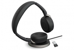 Jabra Evolve2 65 Flex MS Stereo Bluetooth Headset, Link380c USB-C Dongle & Wireless Charging Stand Included, Foldable Design, 2Yr Warranty