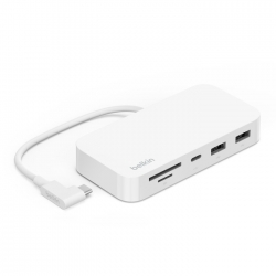 Belkin Connect USB-C® 6-in-1 Multiport Hub with Mount, Thunderbolt 3, 10Gbps, 2x USB-A, USB-C, SD 3.0 & microSD card reader, Gigabit Ethernet INC011btWH