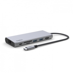 Belkin Connect USB-C® 7-in-1 Multiport Adapter - Grey (INC009btSGY), 2xUSB-A 1xUSB-C 100W Power Delivery 1xGbE 1xSD 1xMicro SD 4K HDMI 2YR INC009btSGY