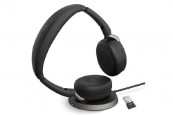 Jabra Evolve2 65 Flex MS Stereo Bluetooth Headset, Link380a USB-A Dongle & Wireless Charging Stand Foldable Design, 2Yr Warranty, 30m Wireless Range 26699-999-989