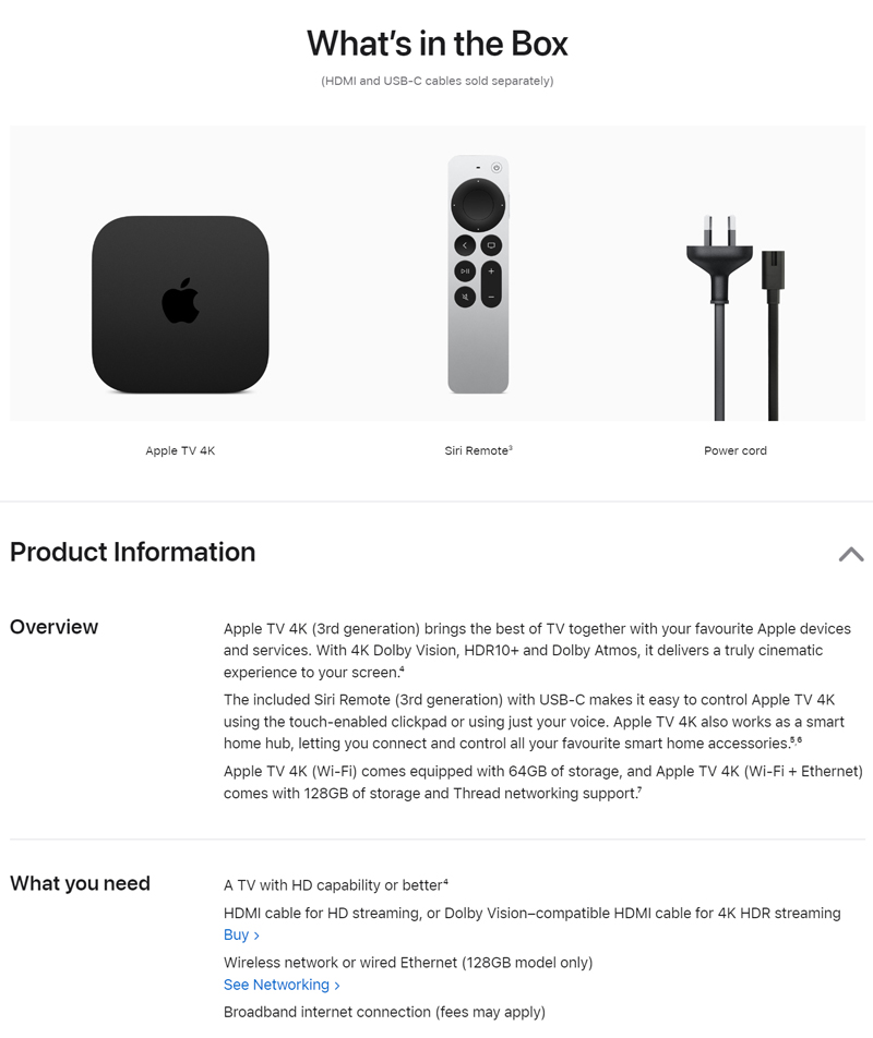 Apple TV 4K Wi‑Fi + with 128GB Storage (2022 3rd Generation